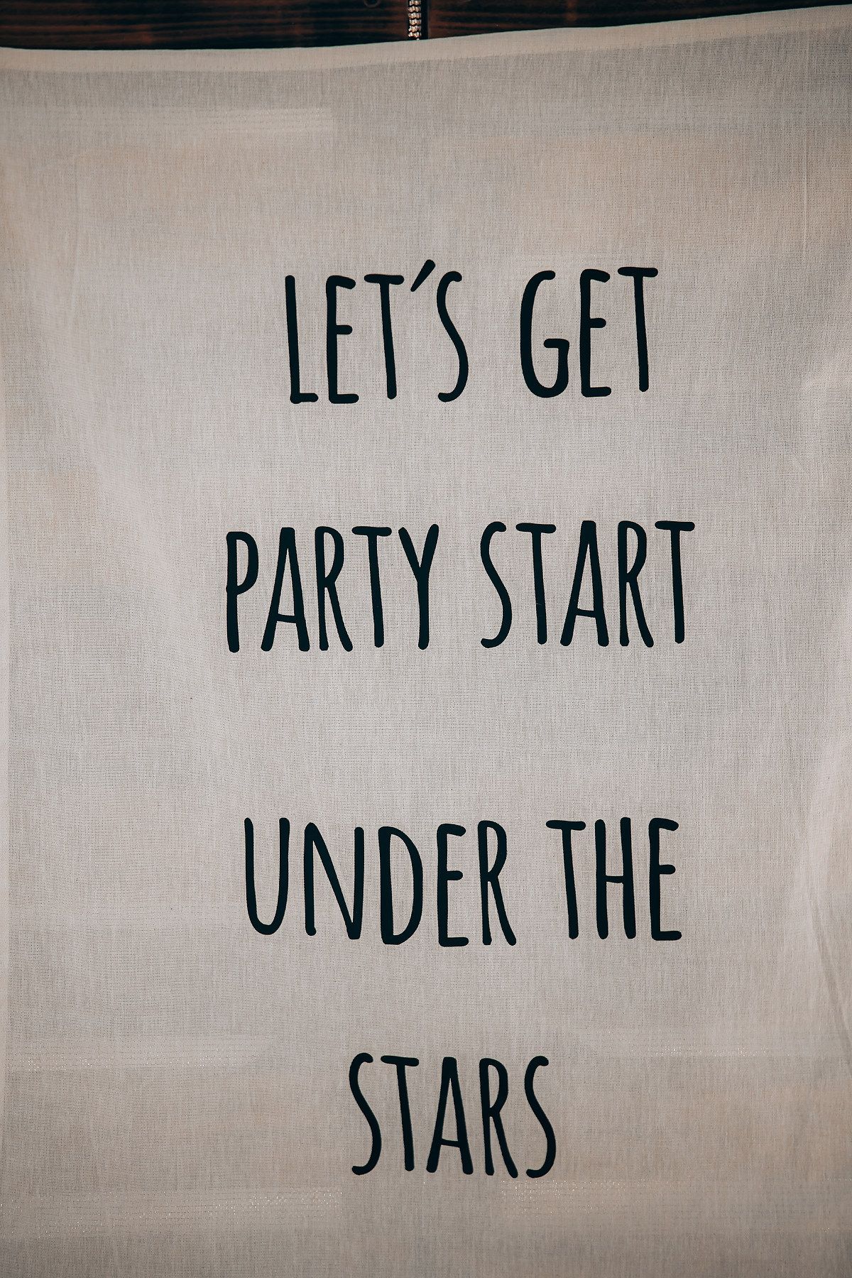 Four text panels in sequence reading 'Let's Get Party Start Under The Stars' against a light background.