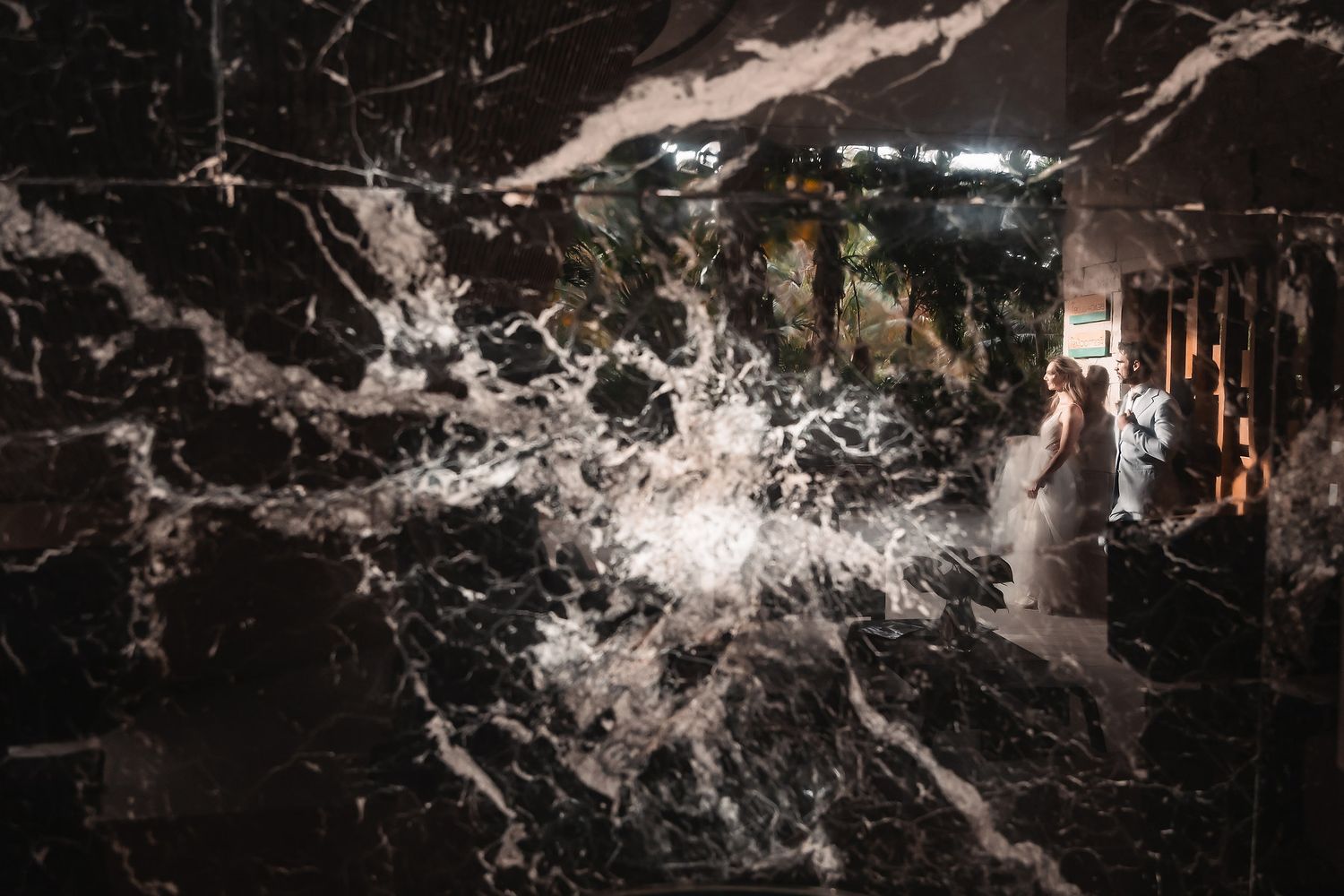 Abstract black and white marble texture with dramatic veining pattern.