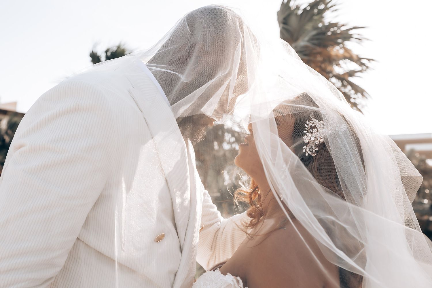 Bride and groom romantic portrait at Royalton Riviera Cancun Riviera Maya