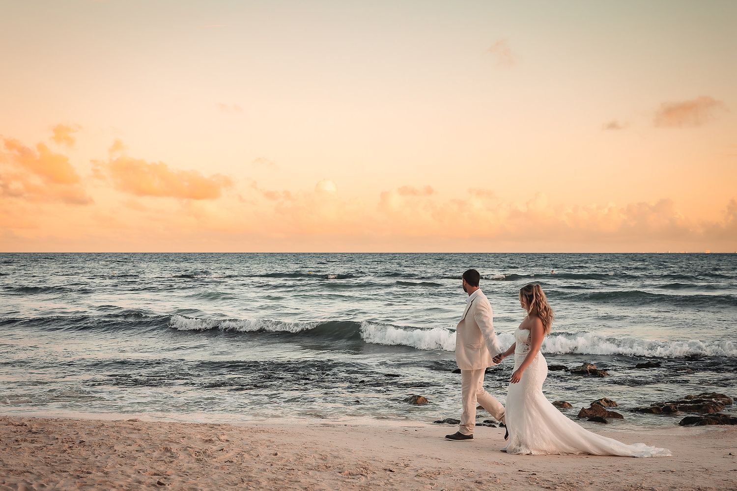 Sandos Caracol wedding photography at beachfront ceremony Riviera Maya