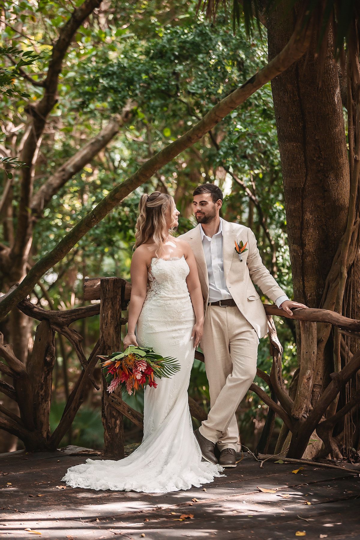 Bride and groom portrait at Sandos Caracol wedding in Playa del Carmen