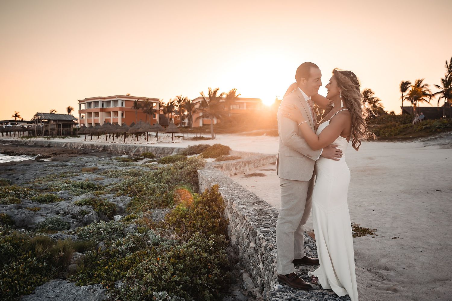 Destination wedding couple portrait Bahia Principe Tulum Mexico