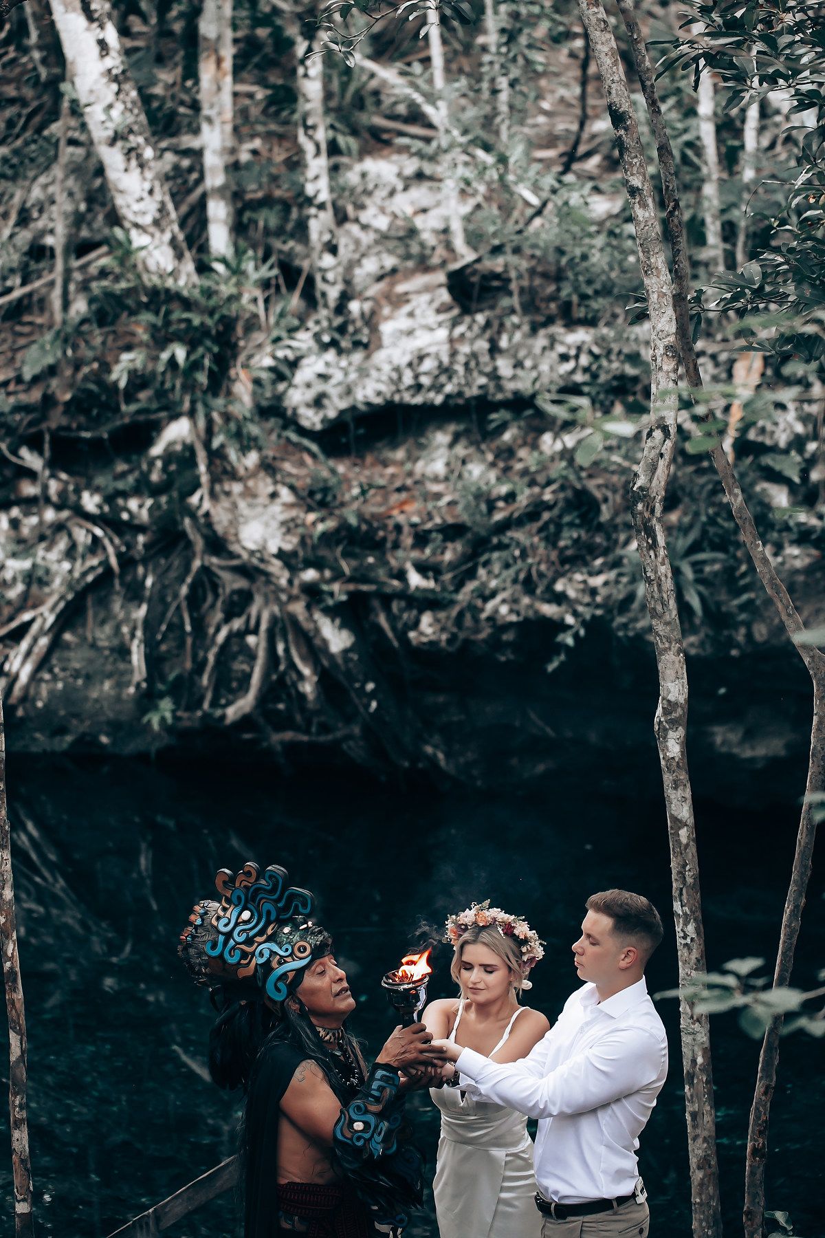 Ceremonial moments captured during intimate cave wedding celebration.