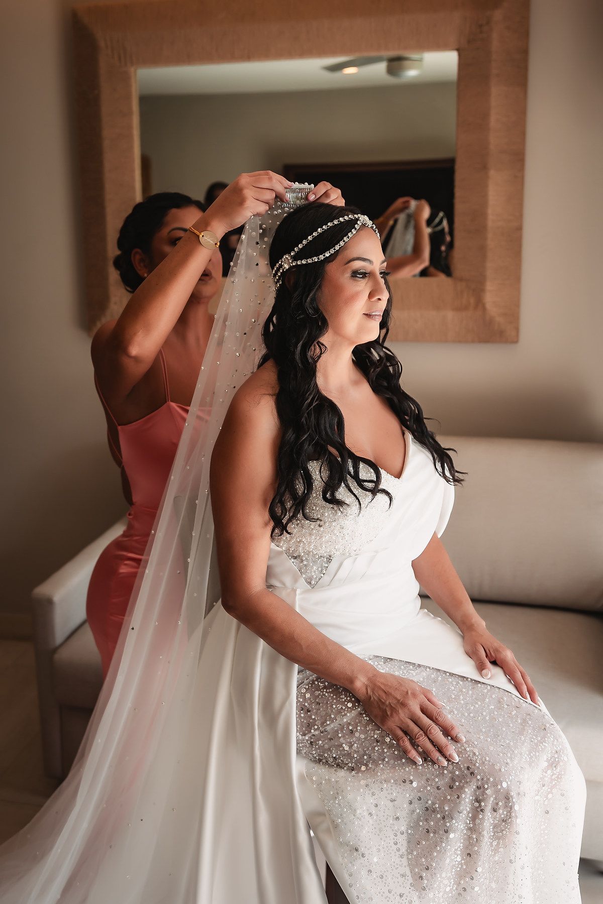Artistic bridal portrait series showing movement and flow of wedding dress and veil.