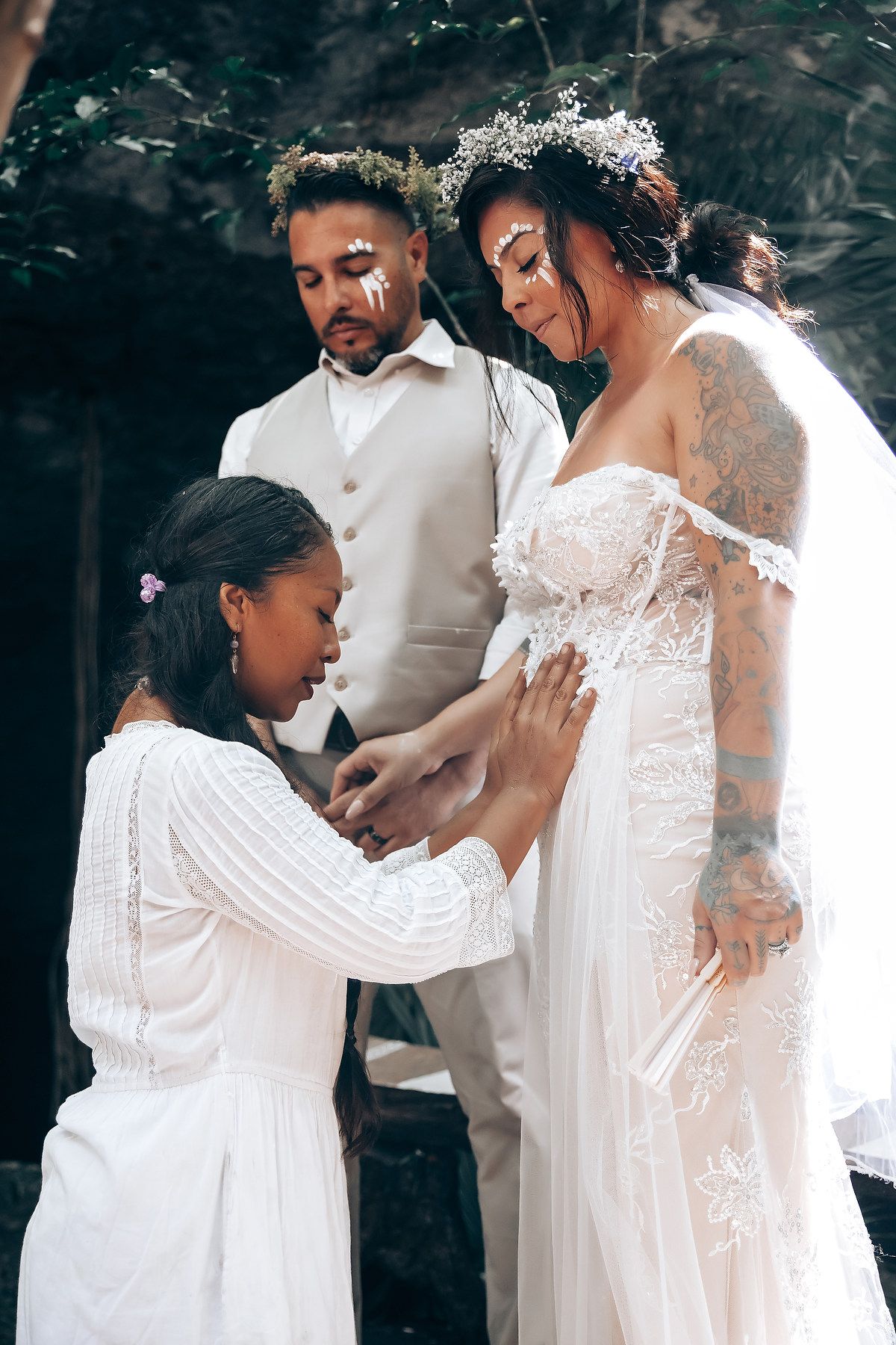 Intimate wedding ceremony moments captured in a series of emotional photographs.