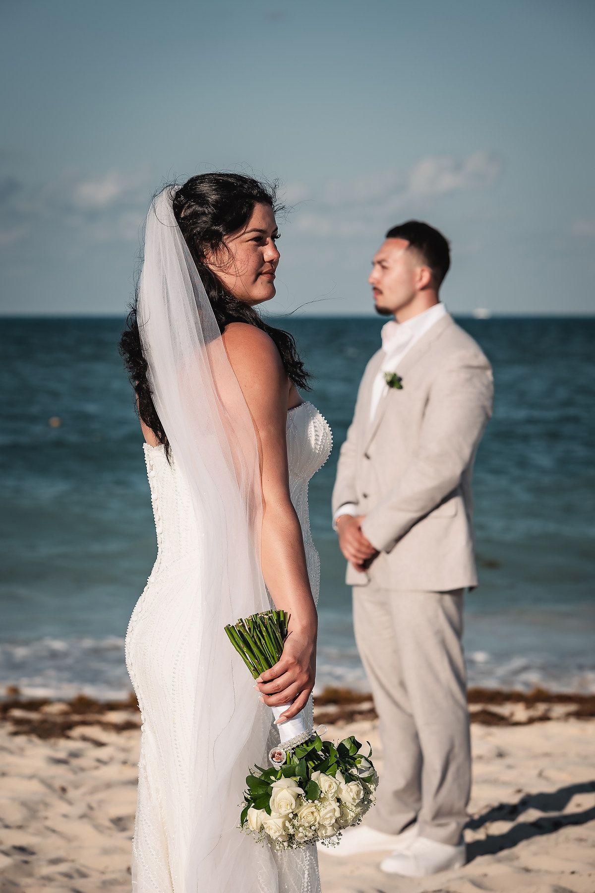 Dreams Playa Mujeres Cancun wedding couple portrait on the beach