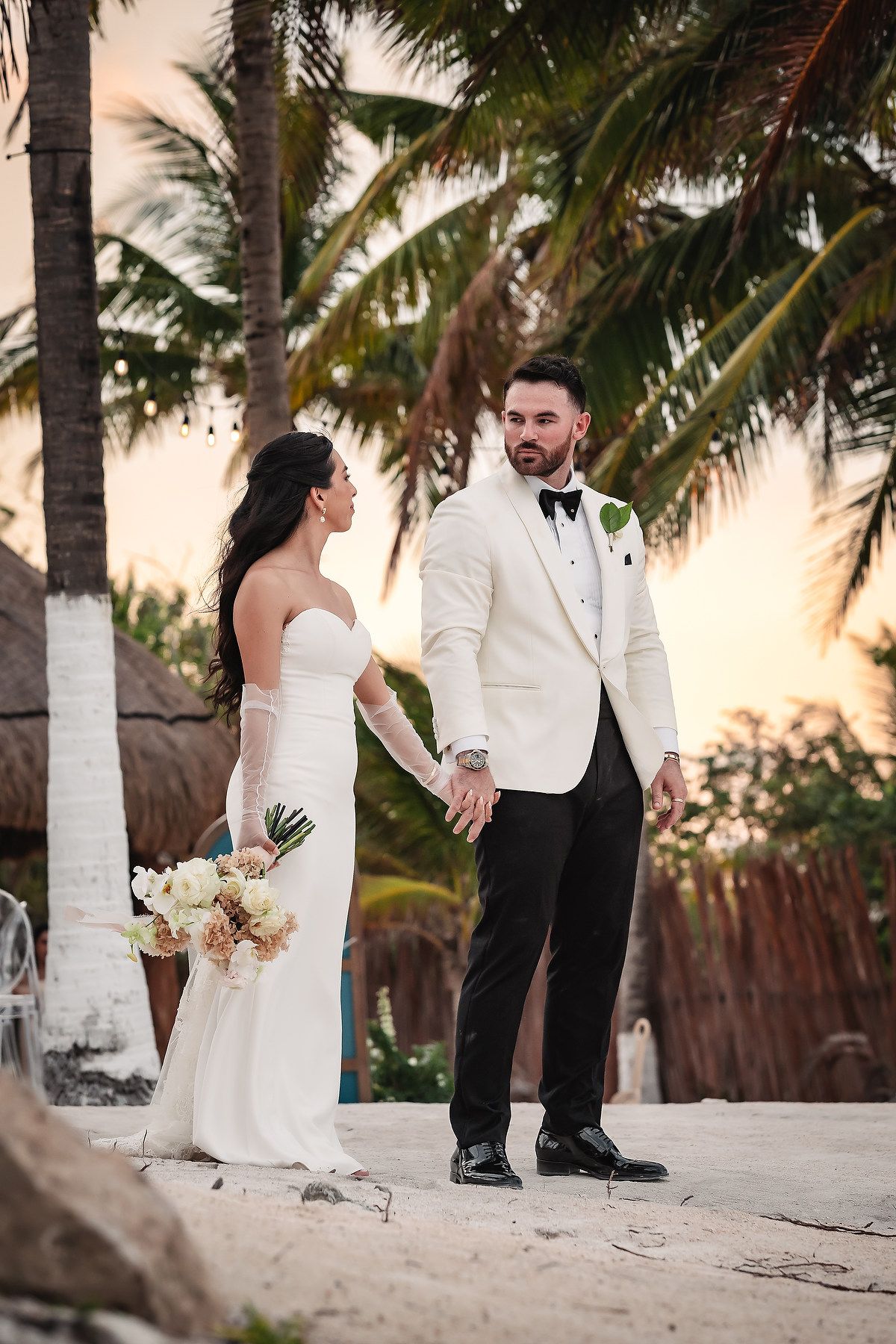 Wedding couple portrait at Blue Venado beach Riviera Maya Mexico