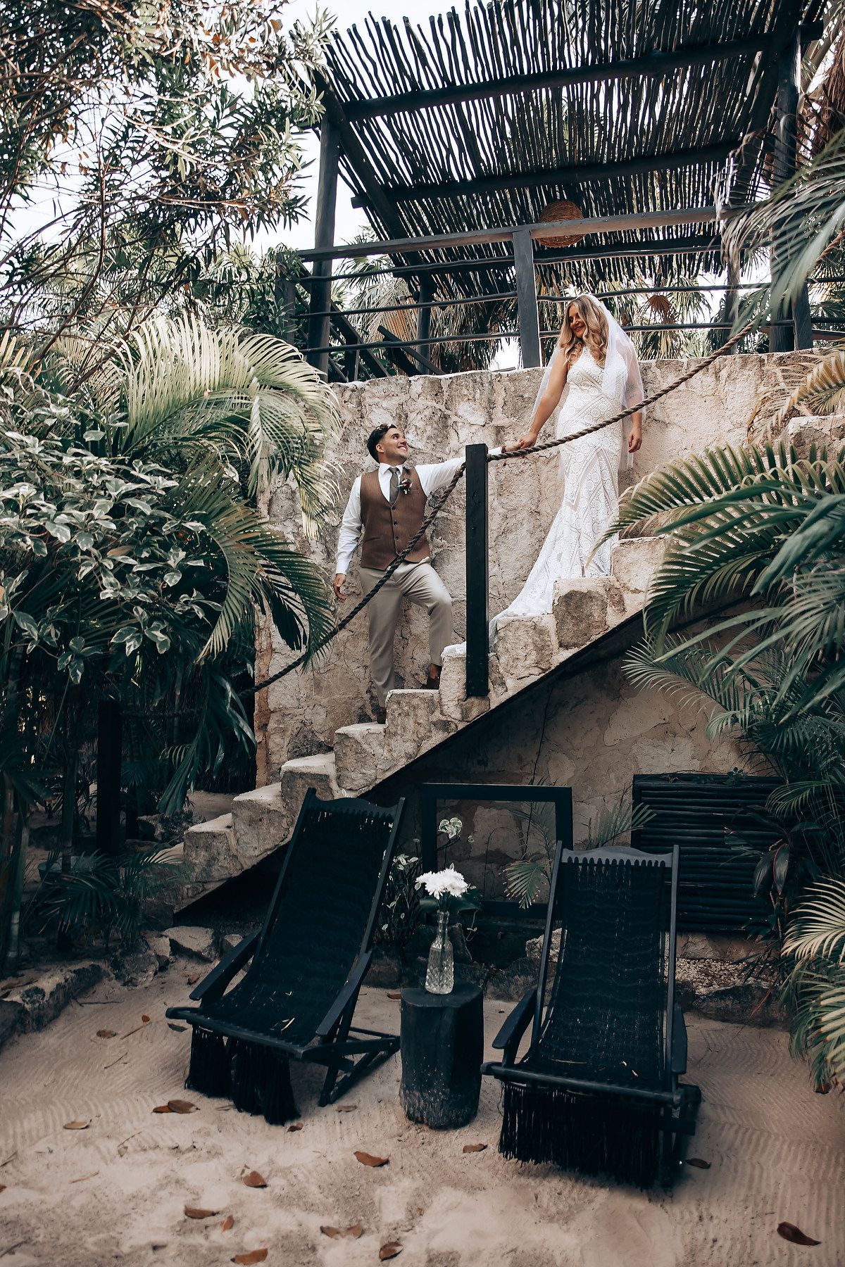 Bride and groom portrait at NEST Tulum wedding in Tulum Mexico