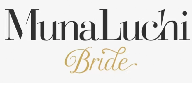 Elegant wedding brand logo design featuring 'MunaLuchi Bride' text in black and gold colors.