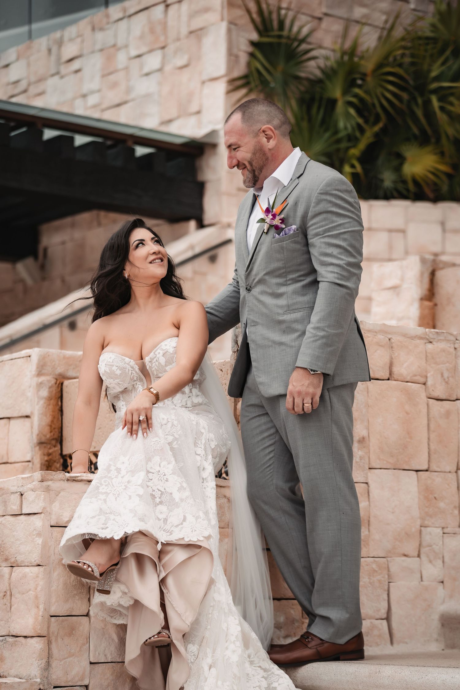 Bride and groom romantic portrait at Dreams Playa Mujeres Riviera Maya