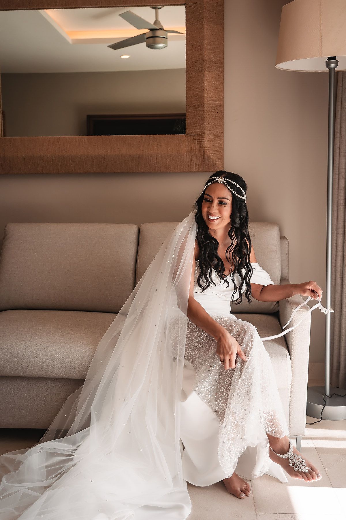 Bride getting ready at Royalton Riviera Cancun destination wedding