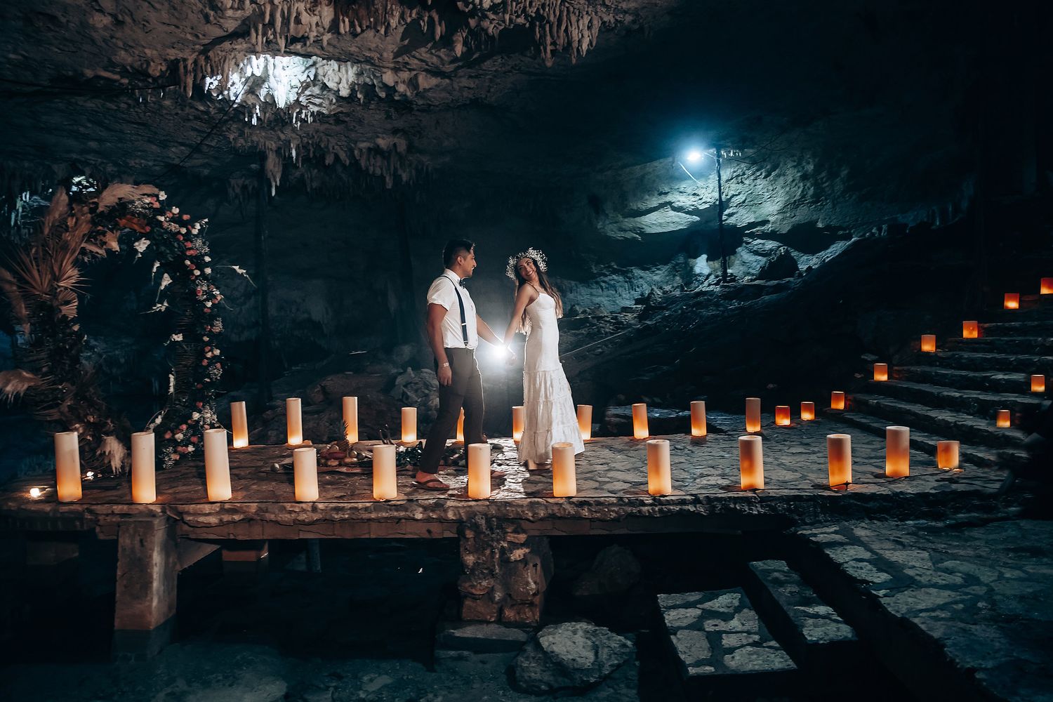 Cenote Taak Bi Ha cave formations wedding photography Tulum