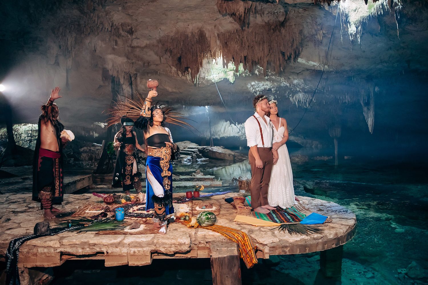 Cenote Taak Bi Ha elopement photography inside cenote cave