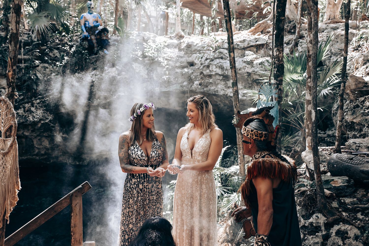 Same-Sex Elopement wedding videography At Sacred Cenote in Tulum Riviera Maya