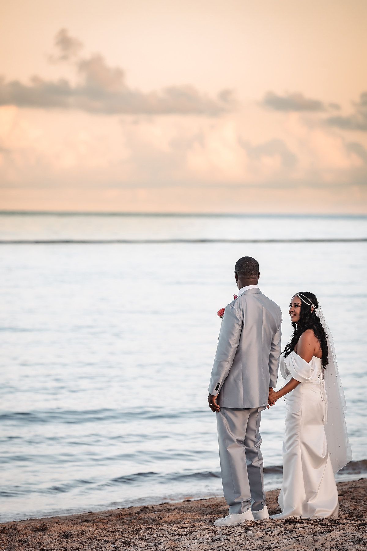 Bride and groom portrait at Royalton Riviera Cancun wedding in Mexico