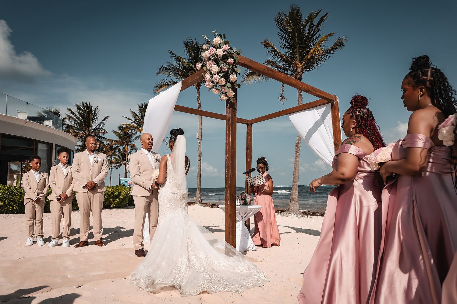 Beachfront wedding ceremony at Dreams Tulum Riviera Maya Mexico