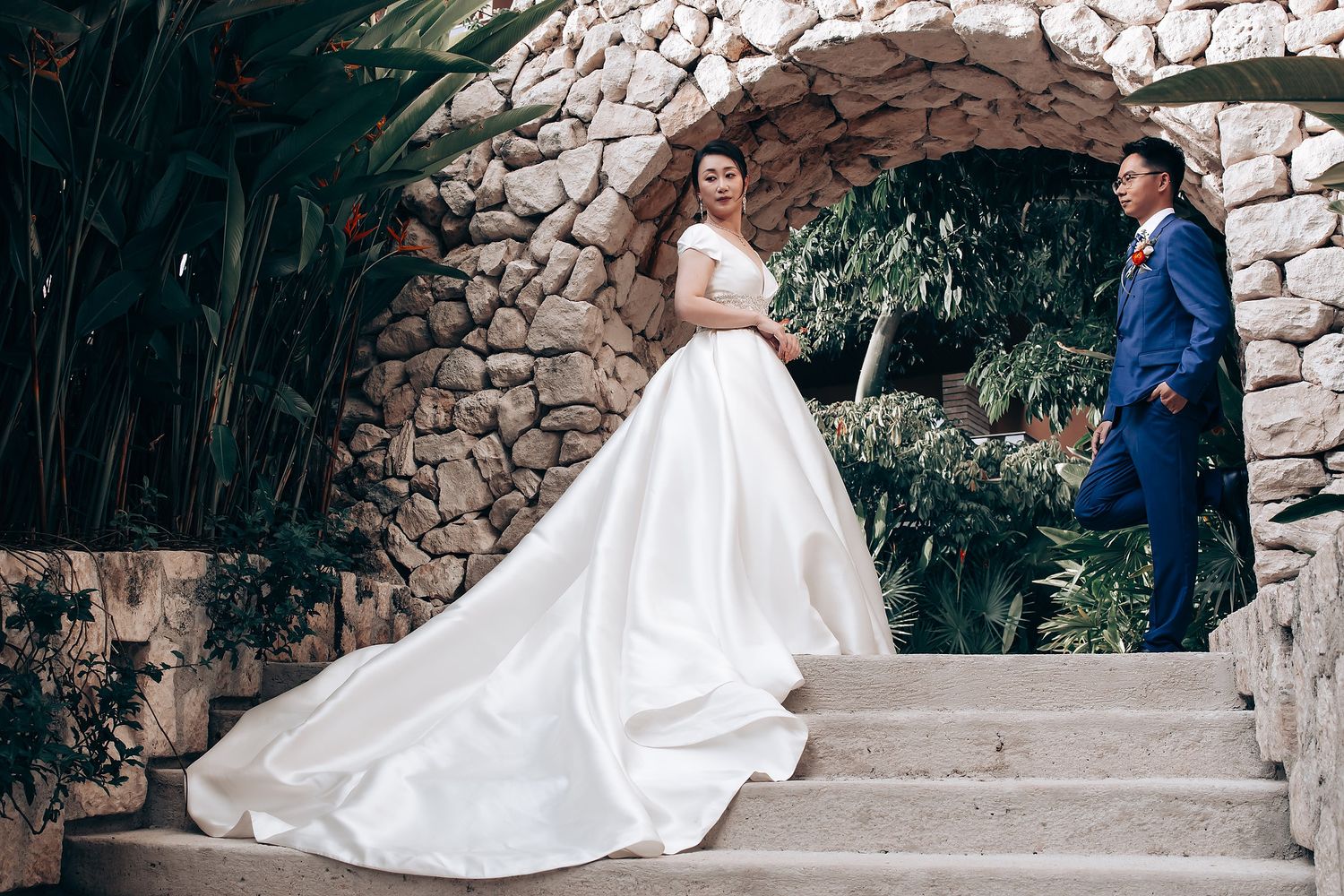 Romantic couple photos at Hotel Xcaret Arte wedding venue