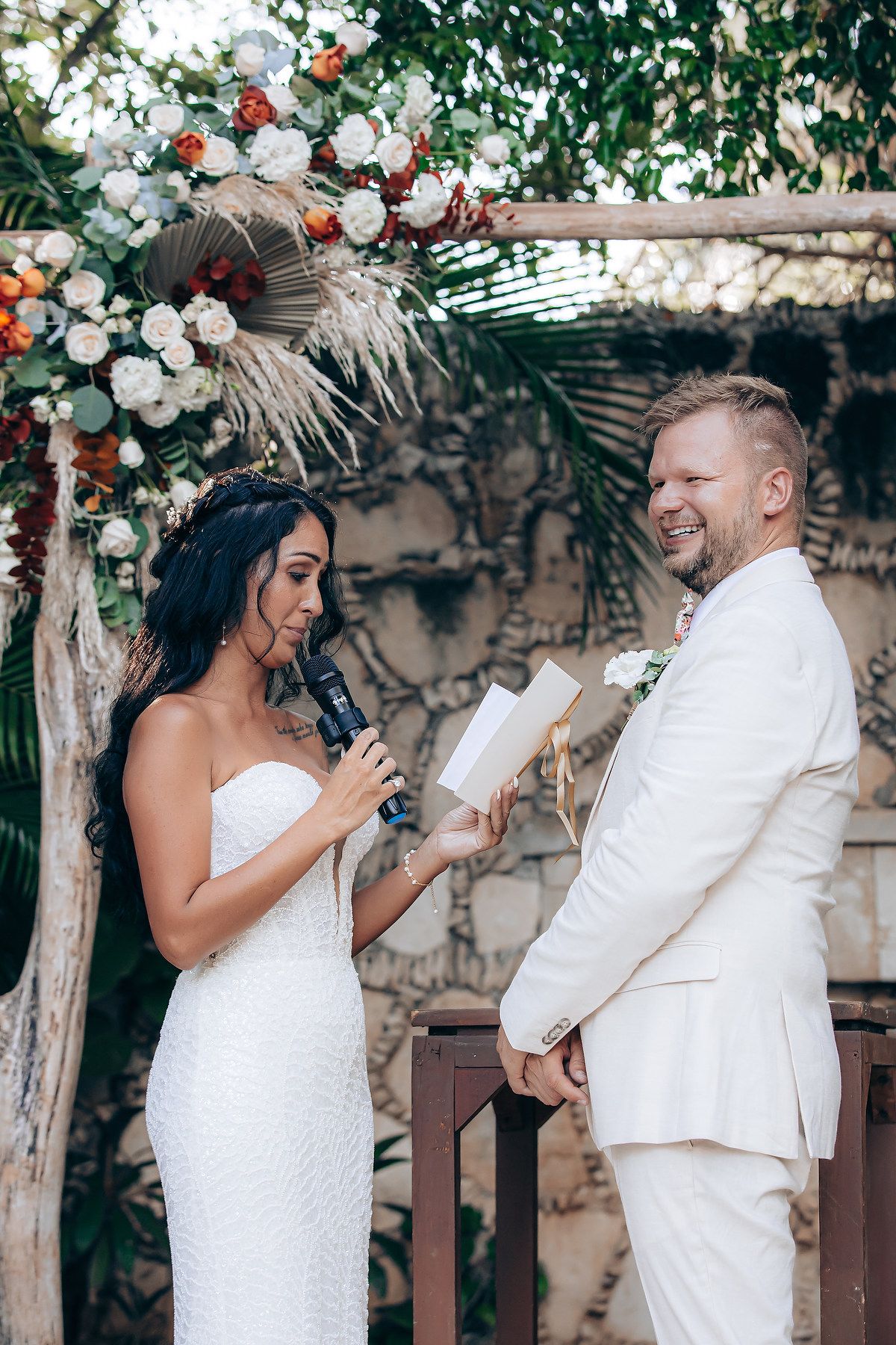 Tropical garden destination wedding photos Mahekal Beach Mexico