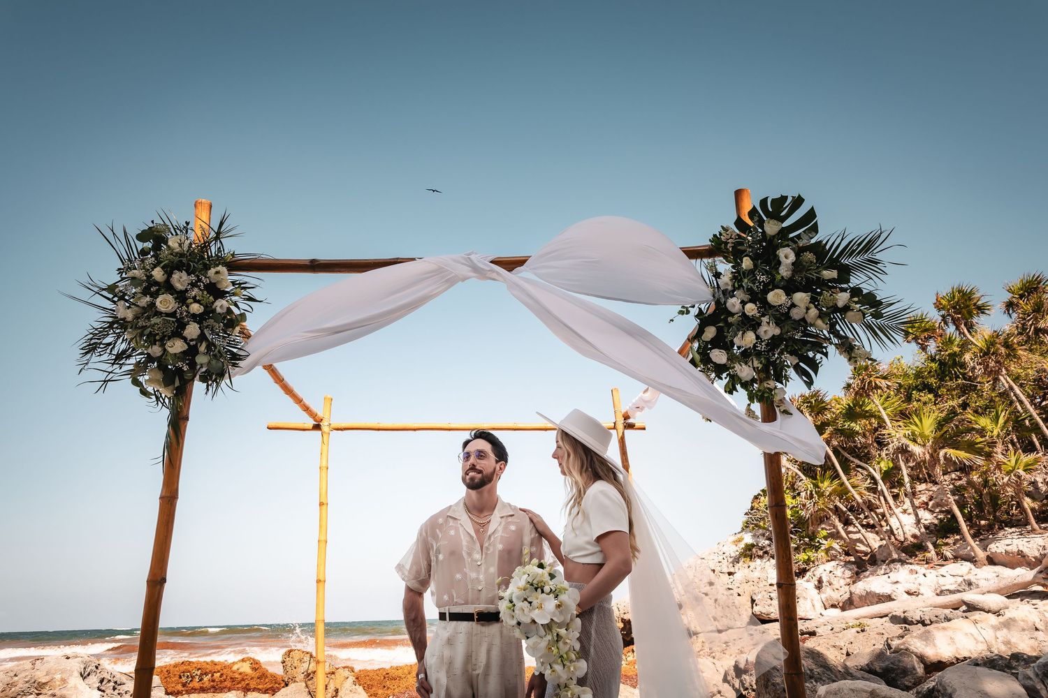Bride and groom wedding ceremony at Blue Venado beach venue Riviera Maya