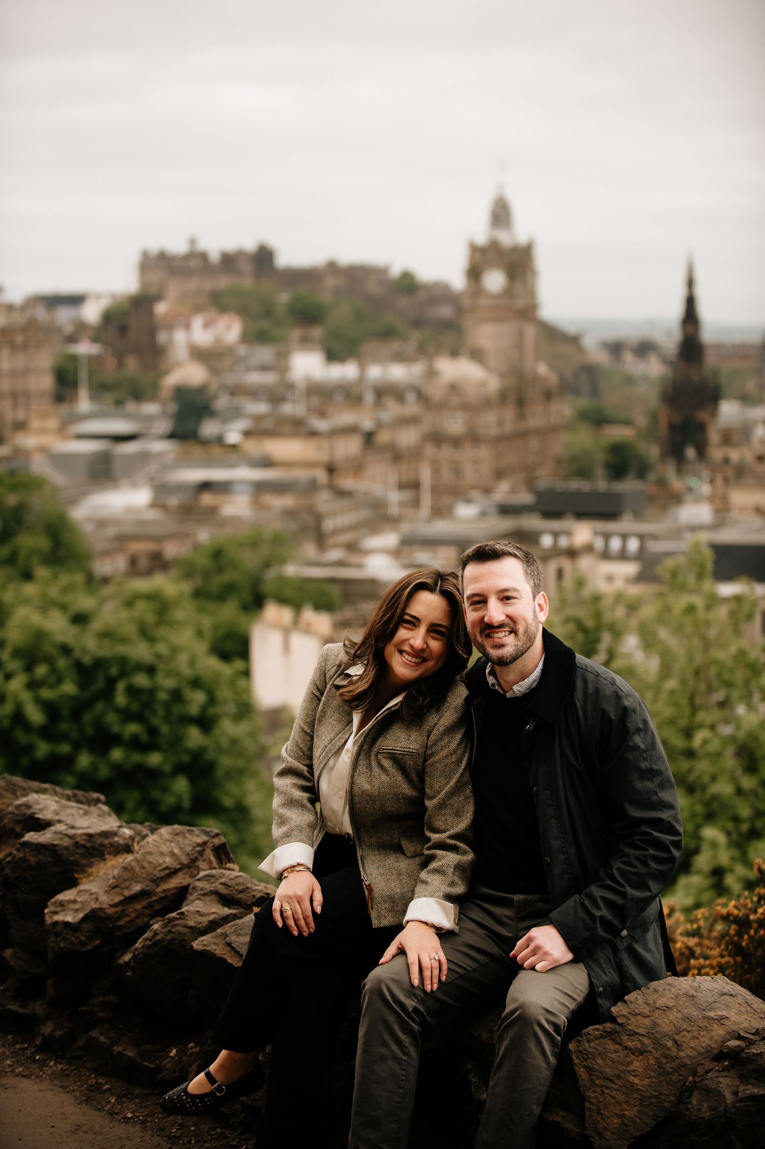 Scenic view of Edinburgh's historic skyline from Calton Hill viewpoint.