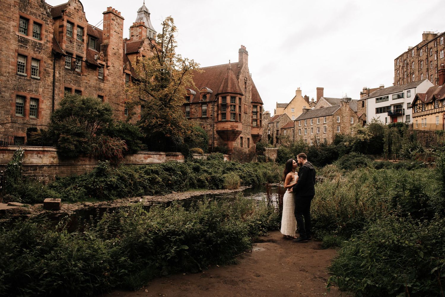 Historic stone buildings and architecture in a traditional Scottish cityscape.
