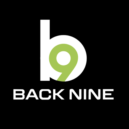Back Nine golf brand logo featuring a stylized lowercase b with green number 9 on black background.