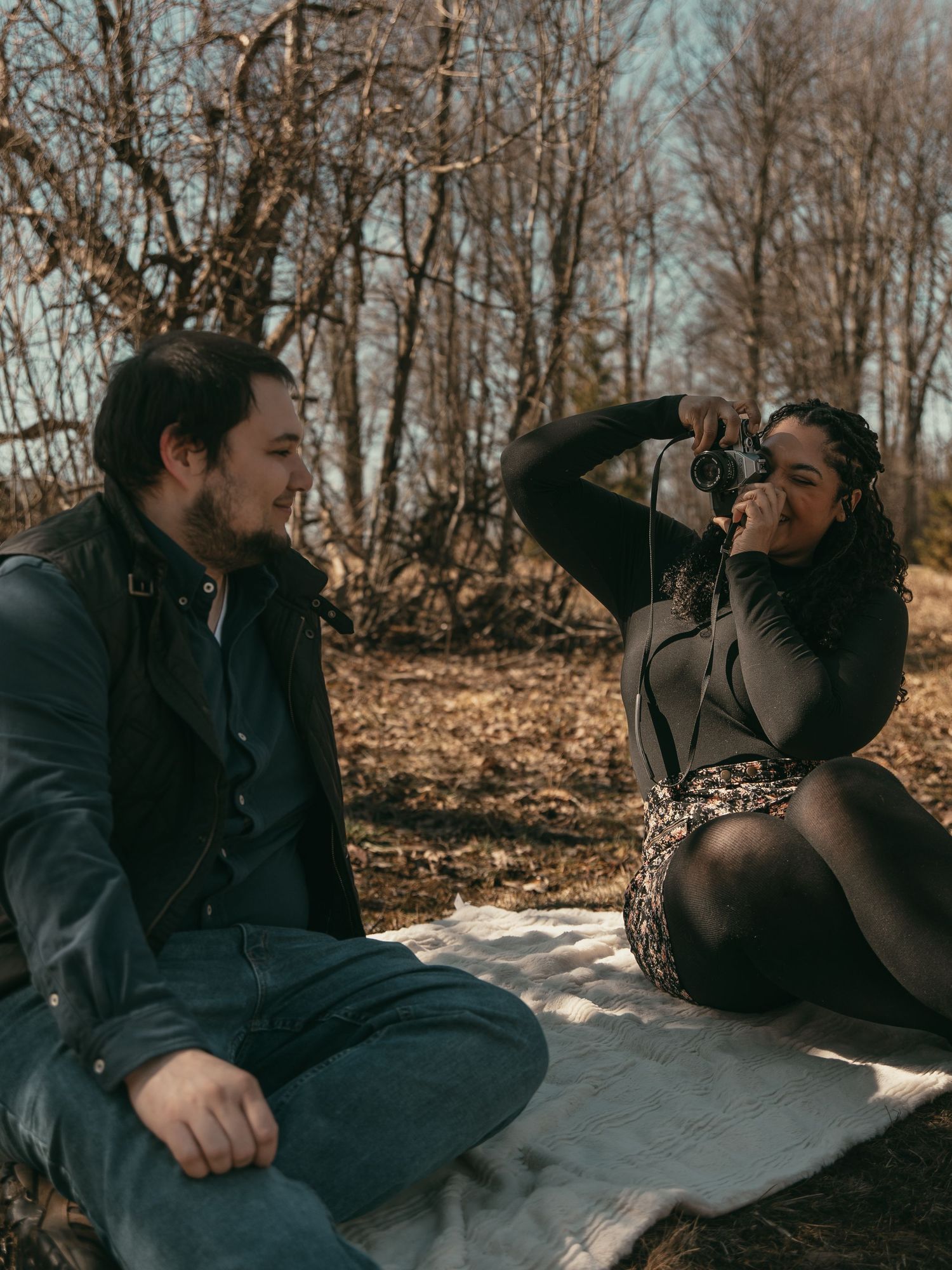 Couple in park having fun in Cleveland Ohio by Gypsy Lens Photography. Moody, nostalgic, vintage, documentary wedding photography