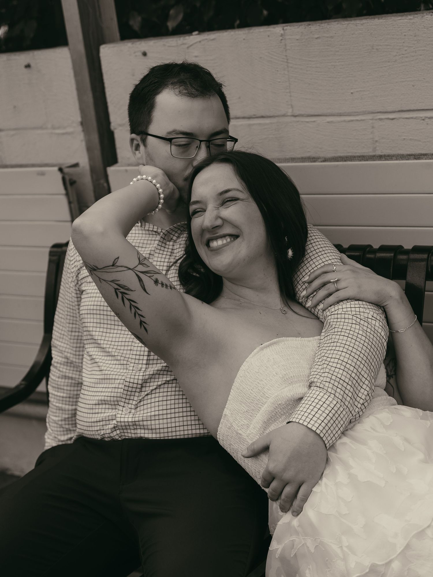 Couple laughing in Cleveland Ohio by Gypsy Lens Photography. Moody, nostalgic, vintage, documentary wedding photography