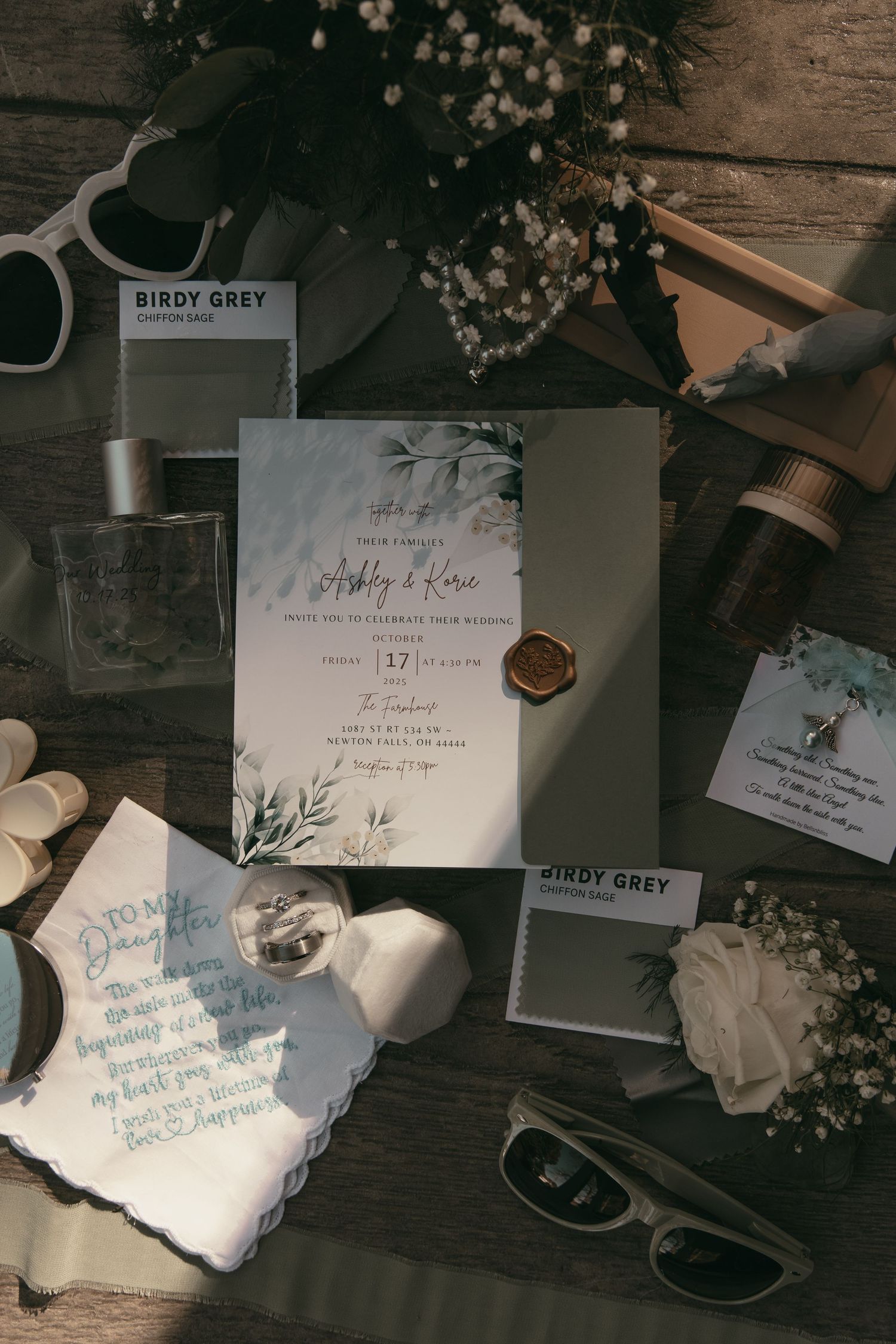 Wedding invite suite flat lay photo in Cleveland Ohio by Gypsy Lens Photography. Moody, vintage, documentary wedding photography.