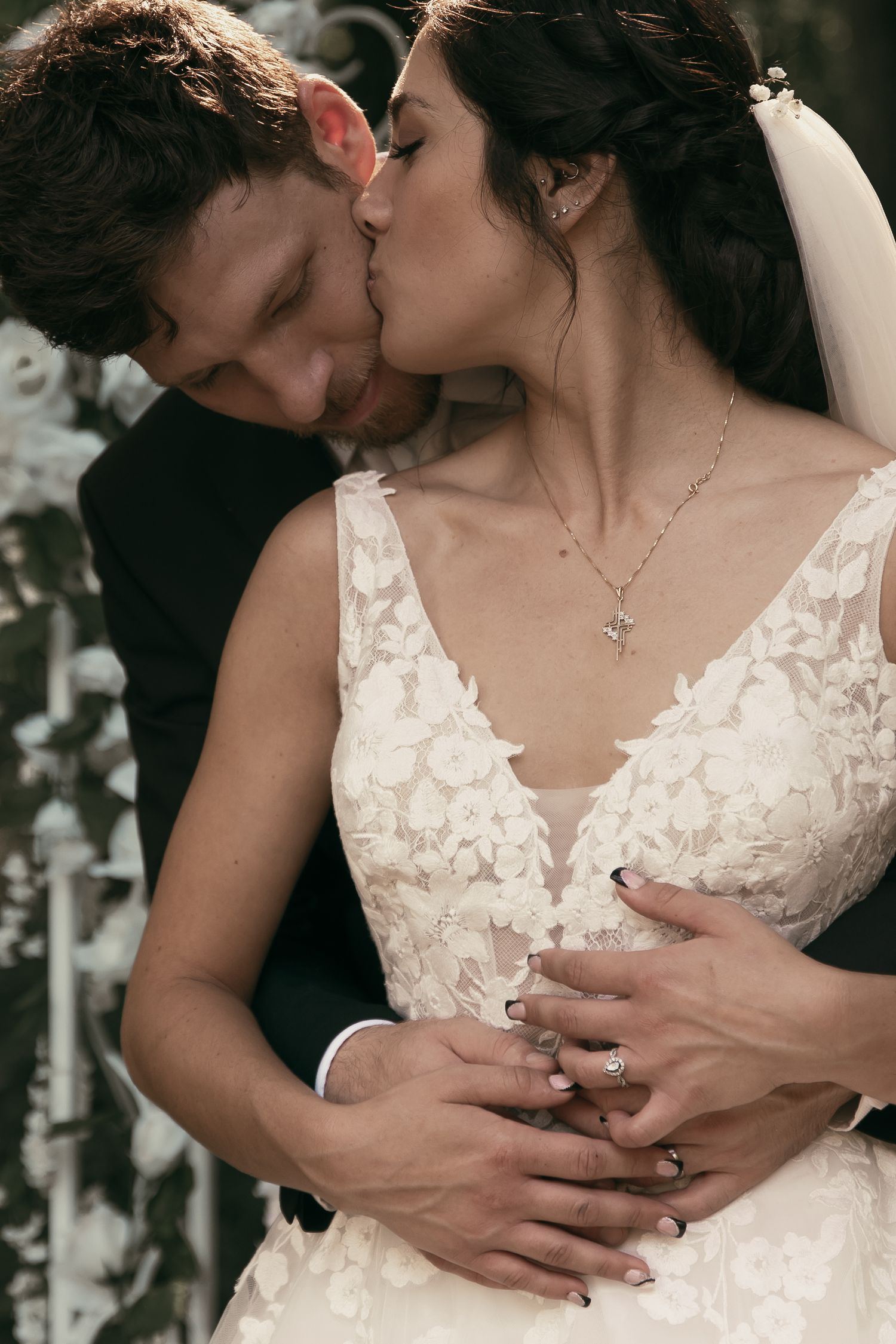 Romantic moment of bride and groom in Cleveland Ohio by Gypsy Lens Photography. Moody, vintage, nostalgic, documentary wedding.