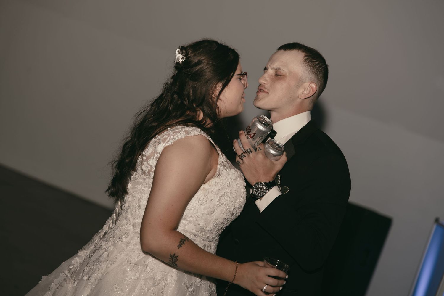 Bride and groom dancing at reception in Cleveland Ohio by Gypsy Lens Photography. Moody, vintage, documentary wedding photographer.