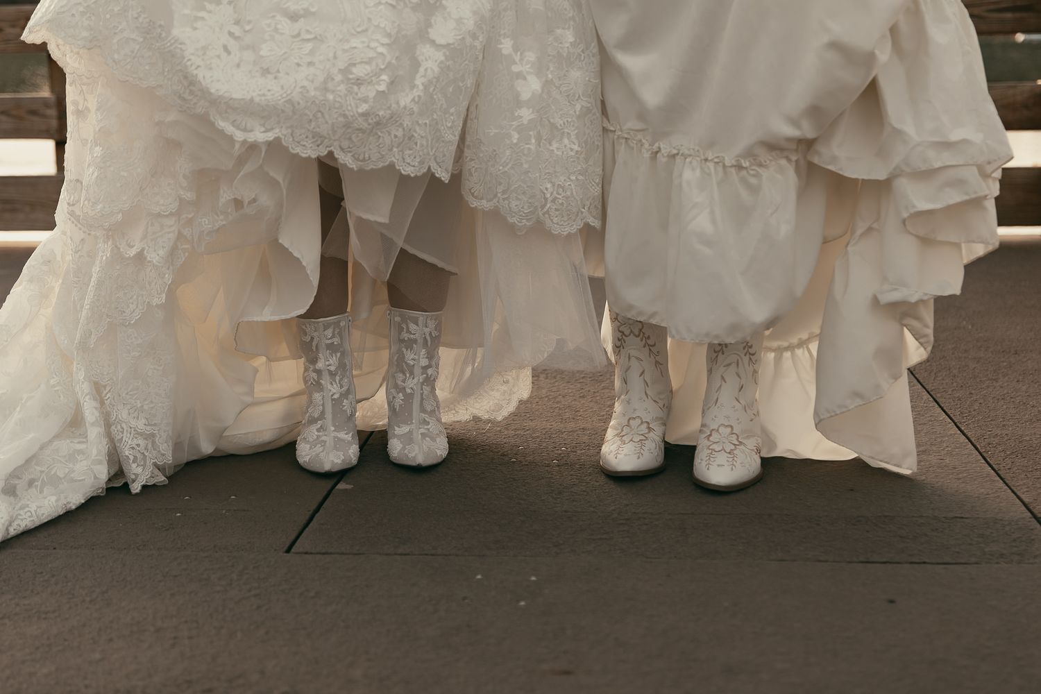 Two brides lace dresses and shoes in Lake County Ohio by Gypsy Lens Photography. Moody, nostalgic, vintage, documentary wedding photography