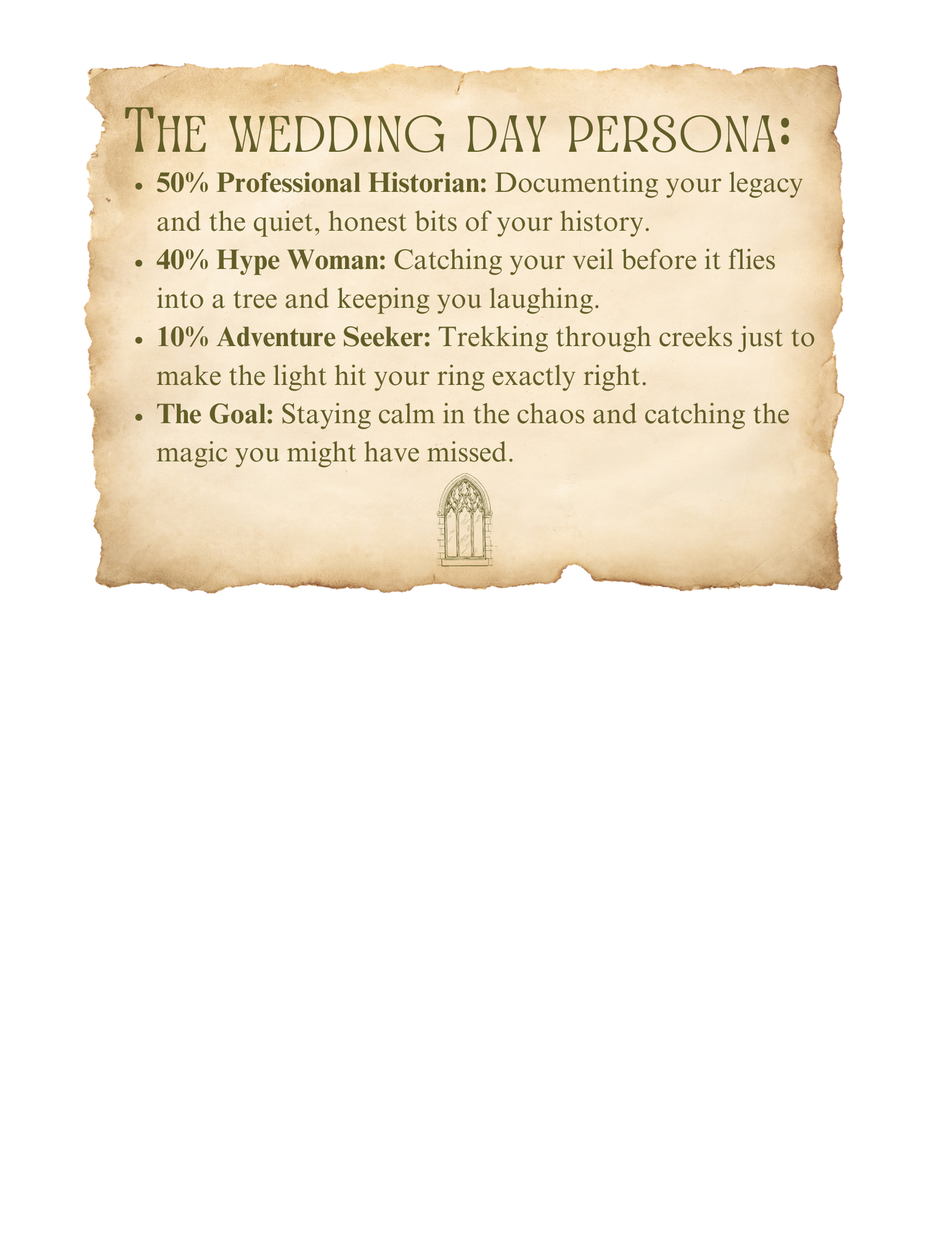 Custom vintage brand graphic of personal note for Gypsy Lens Photography, Northeast Ohio documentary wedding and elopement photographer