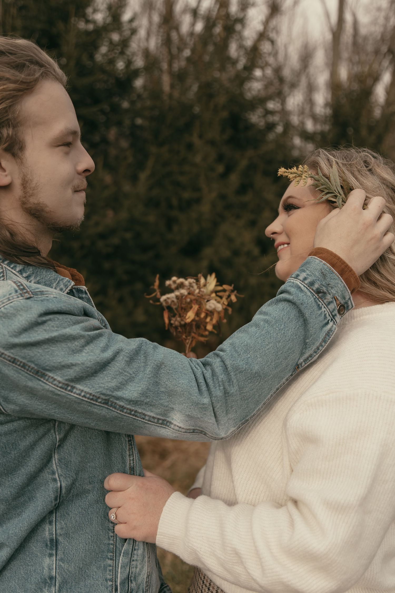 Dreamy Couple in a wildflower meadow in Lake County Ohio by Gypsy Lens Photography. Moody, filmy, vintage, documentary wedding photography