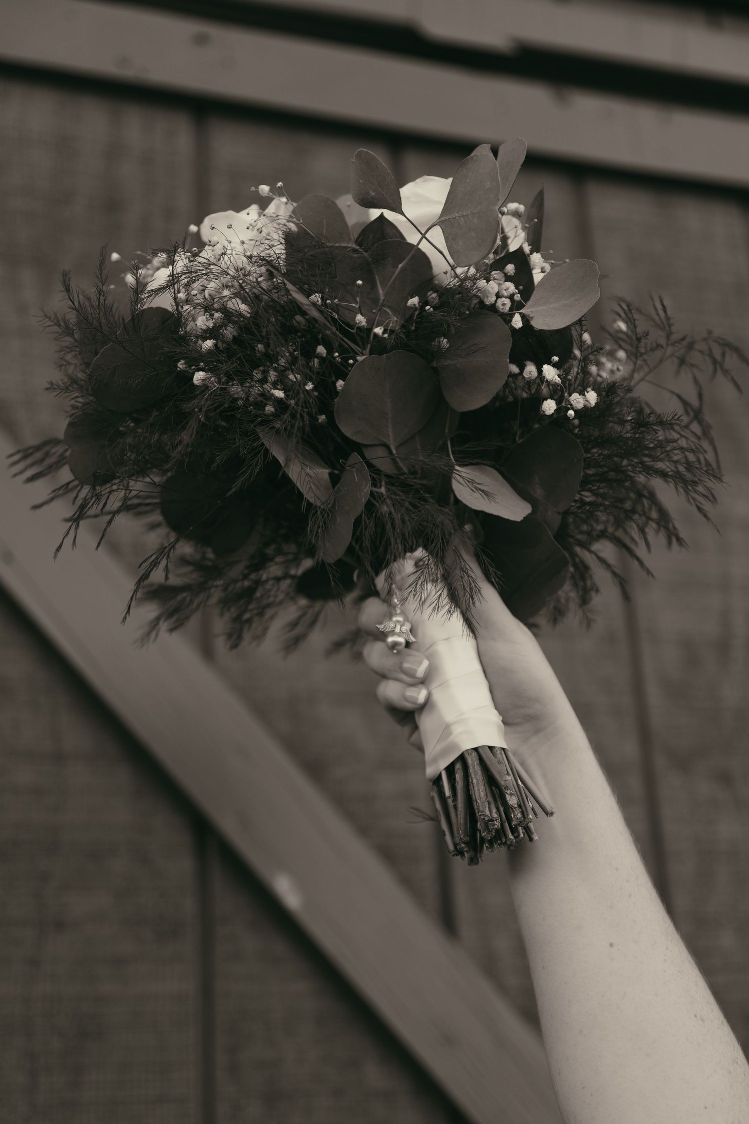 Black and white bouquet on wedding day in Cleveland Ohio by Gypsy Lens Photography. Moody, vintage, documentary wedding photography.