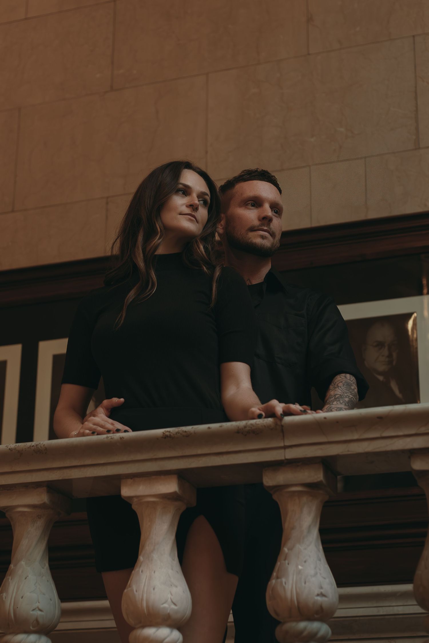 Editorial couple at library in Cleveland Ohio by Gypsy Lens Photography. Moody, filmy, vintage, documentary wedding photography