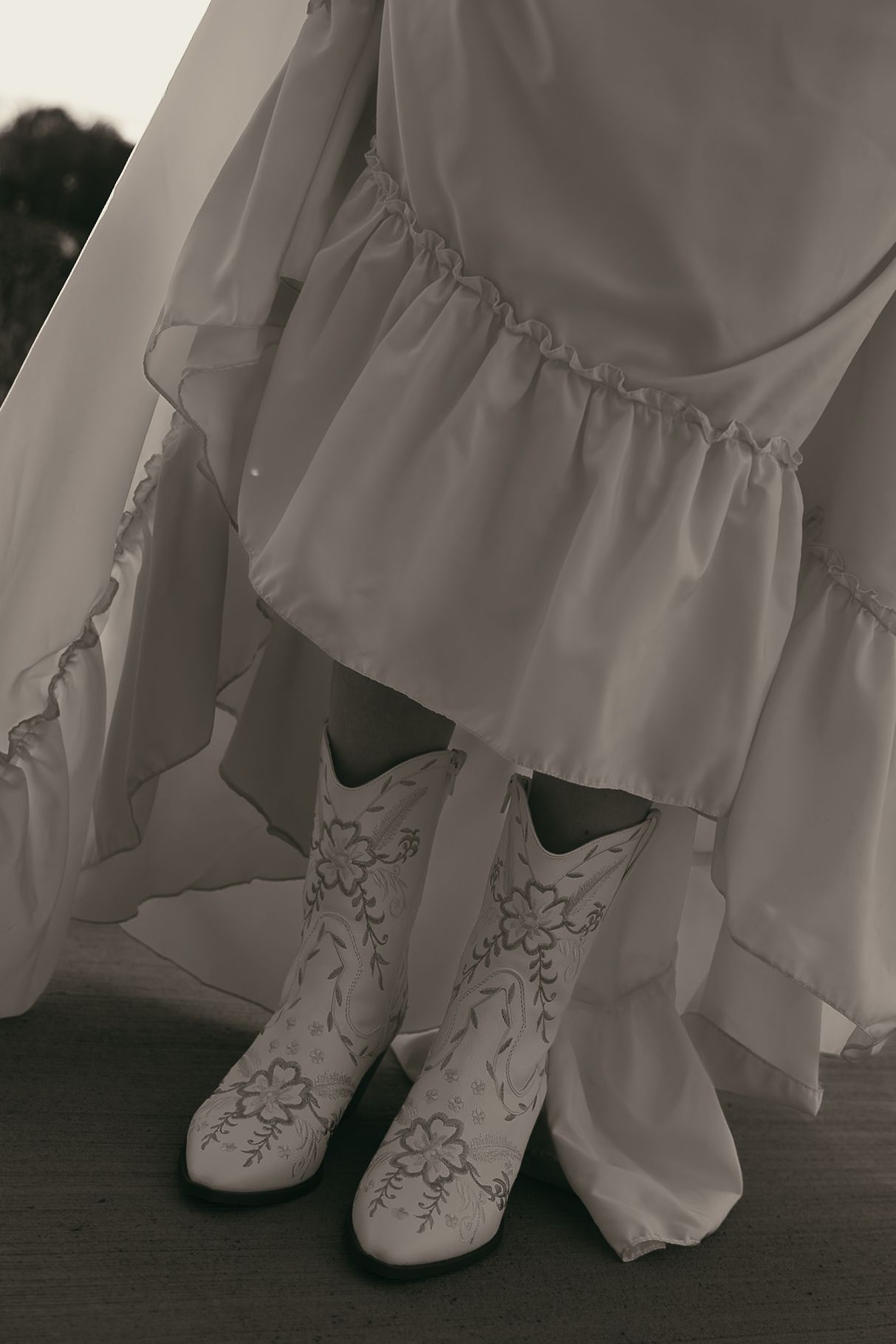 Close up detail of brides dress and shoes in Lake County Ohio by Gypsy Lens Photography. Moody, vintage, documentary wedding photography.