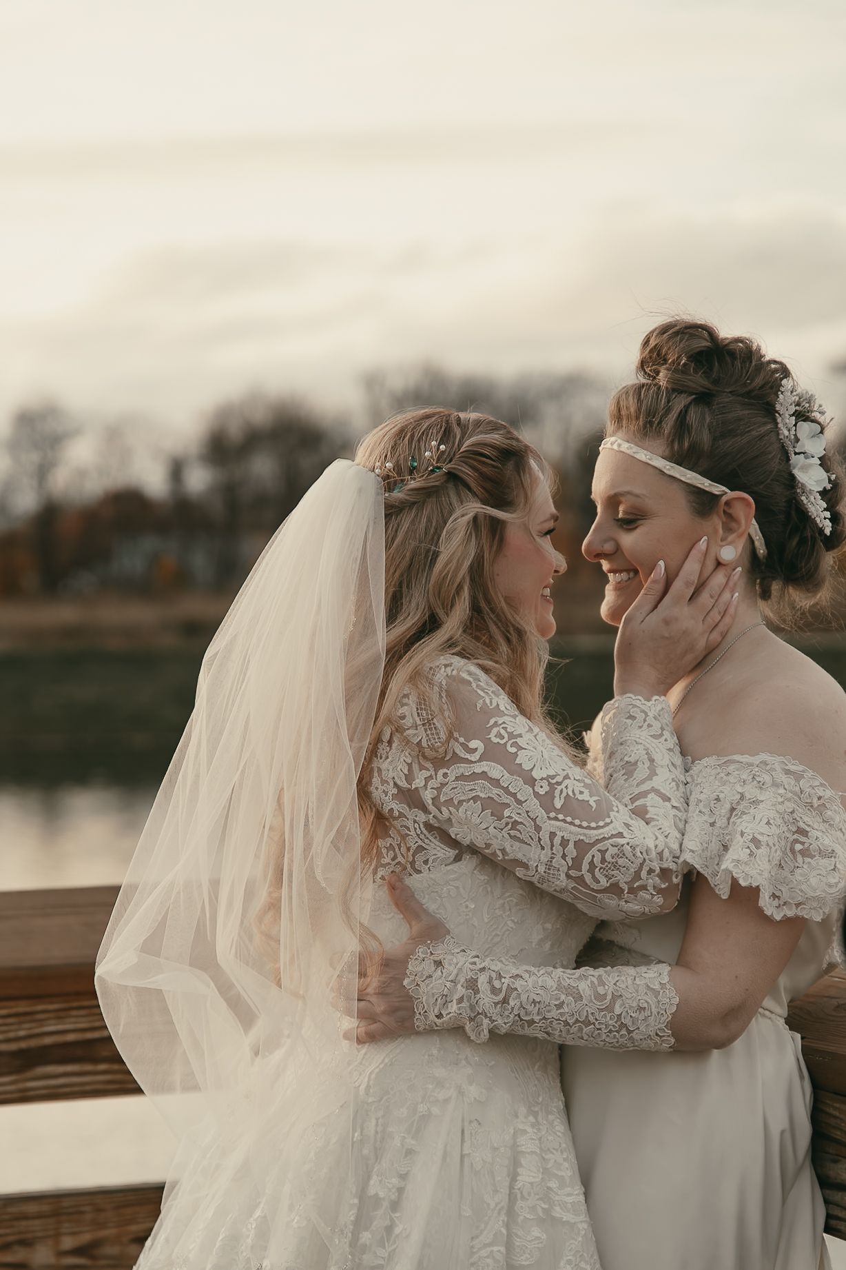 Cinematic sunset bridal portraits at wedding in Lake County Ohio by Gypsy Lens Photography. Moody, vintage, documentary wedding photography.