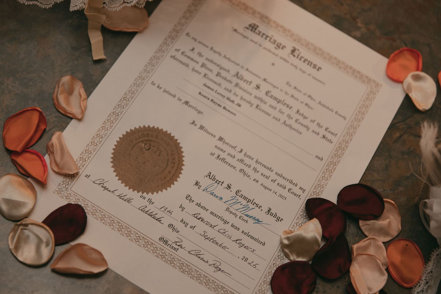 Detail marriage license at wedding in Ashtabula Ohio by Gypsy Lens Photography. Moody, vintage, documentary wedding photography.