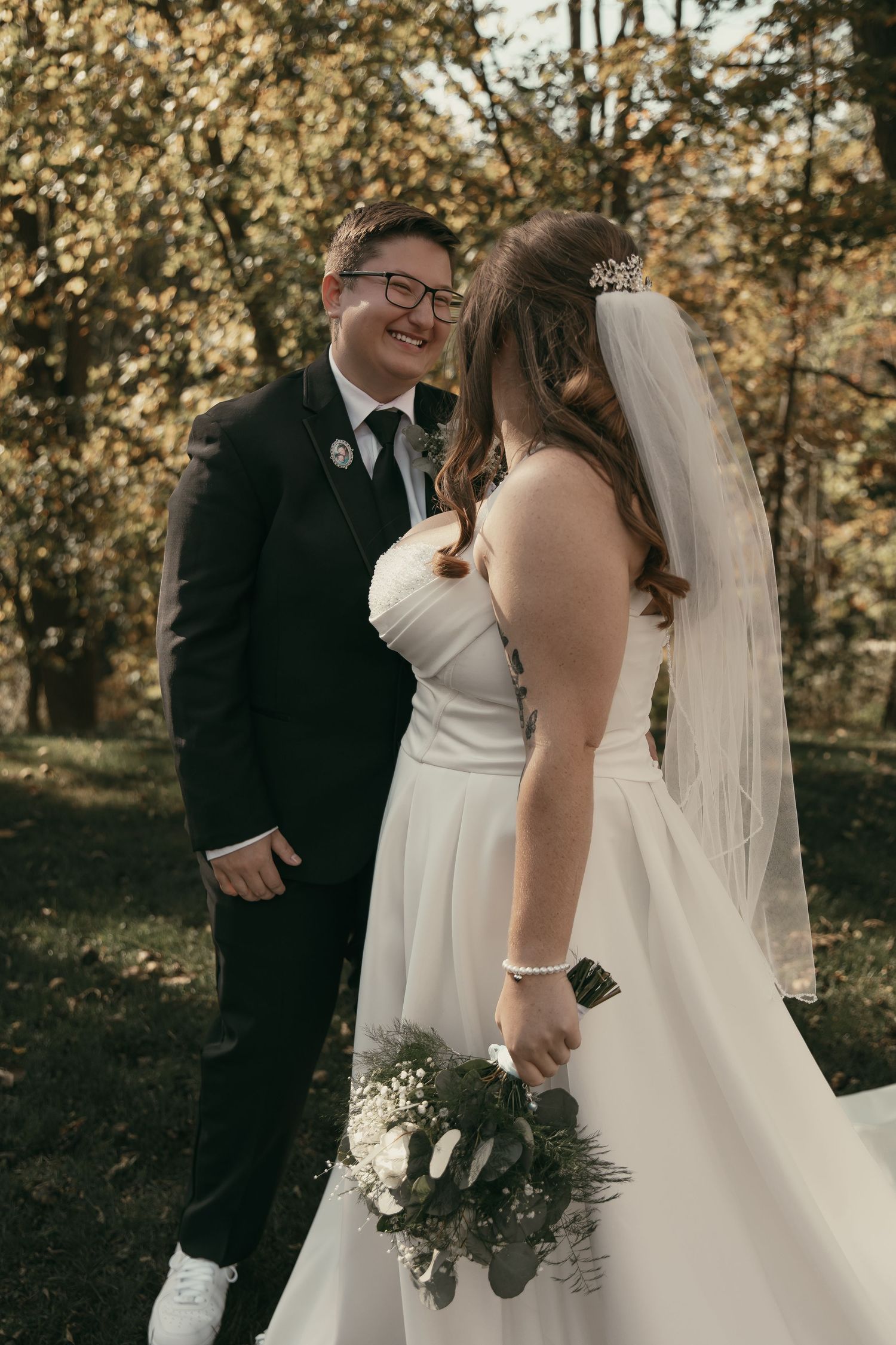 Bridal portraits of two brides on wedding day in Cleveland Ohio by Gypsy Lens Photography. Moody, vintage, documentary wedding photography.