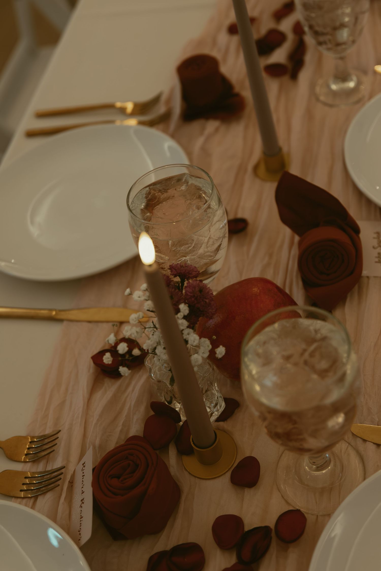 Table details at wedding reception in Cleveland Ohio by Gypsy Lens Photography. Moody, filmy, vintage, documentary wedding photography.