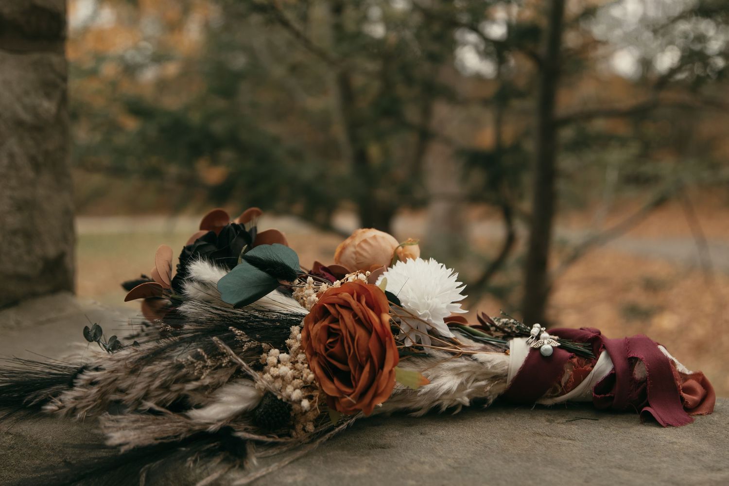 Bridal bouquet at elopement in Lake County Ohio by Gypsy Lens Photography. Moody, intimate, nostalgic, documentary, wedding photographer.
