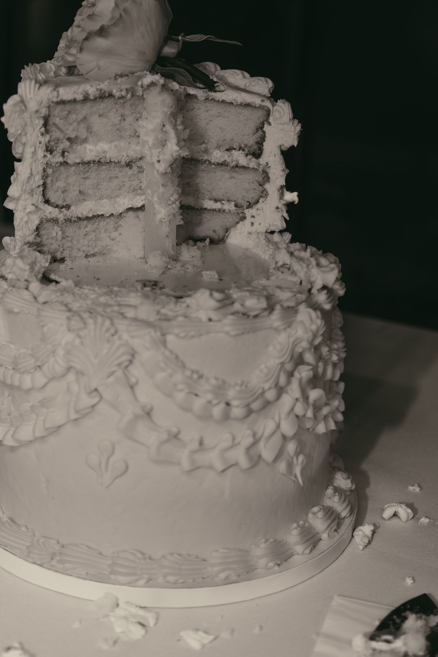 Wedding cake cutting in Hermitage Pennsylvania by Gypsy Lens Photography. Moody, vintage, documentary wedding photographer.