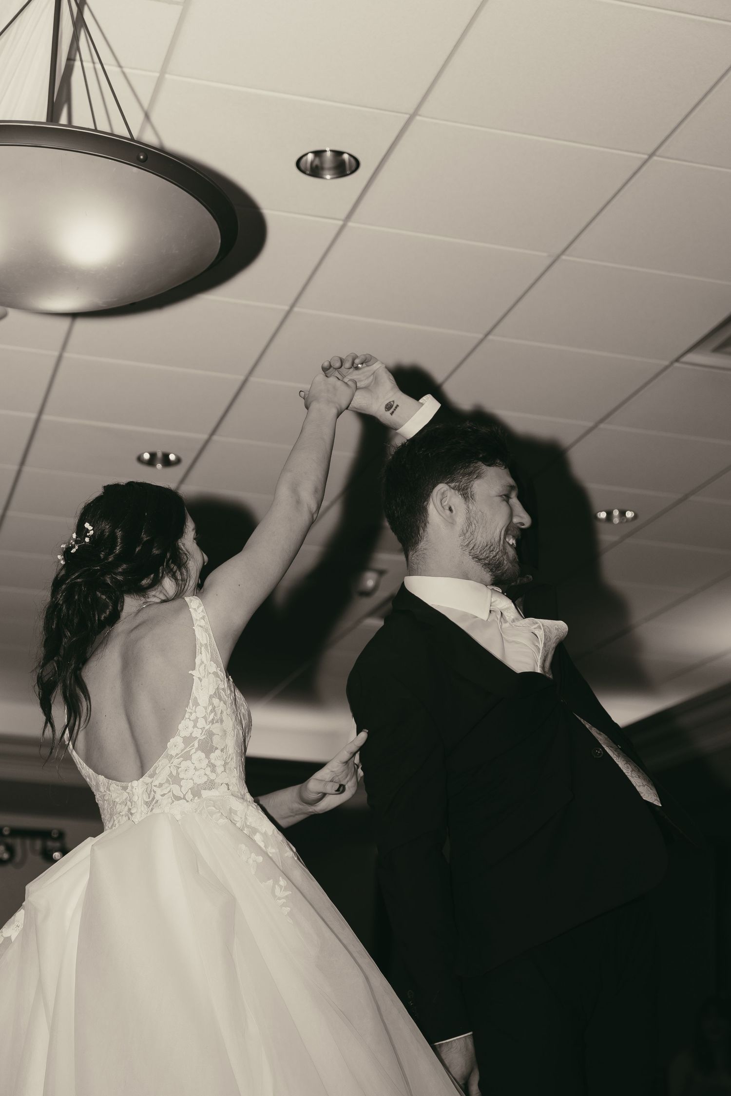 Black and white first dance in Tallmadge Ohio by Gypsy Lens Photography. Moody, vintage, nostalgic, documentary wedding.