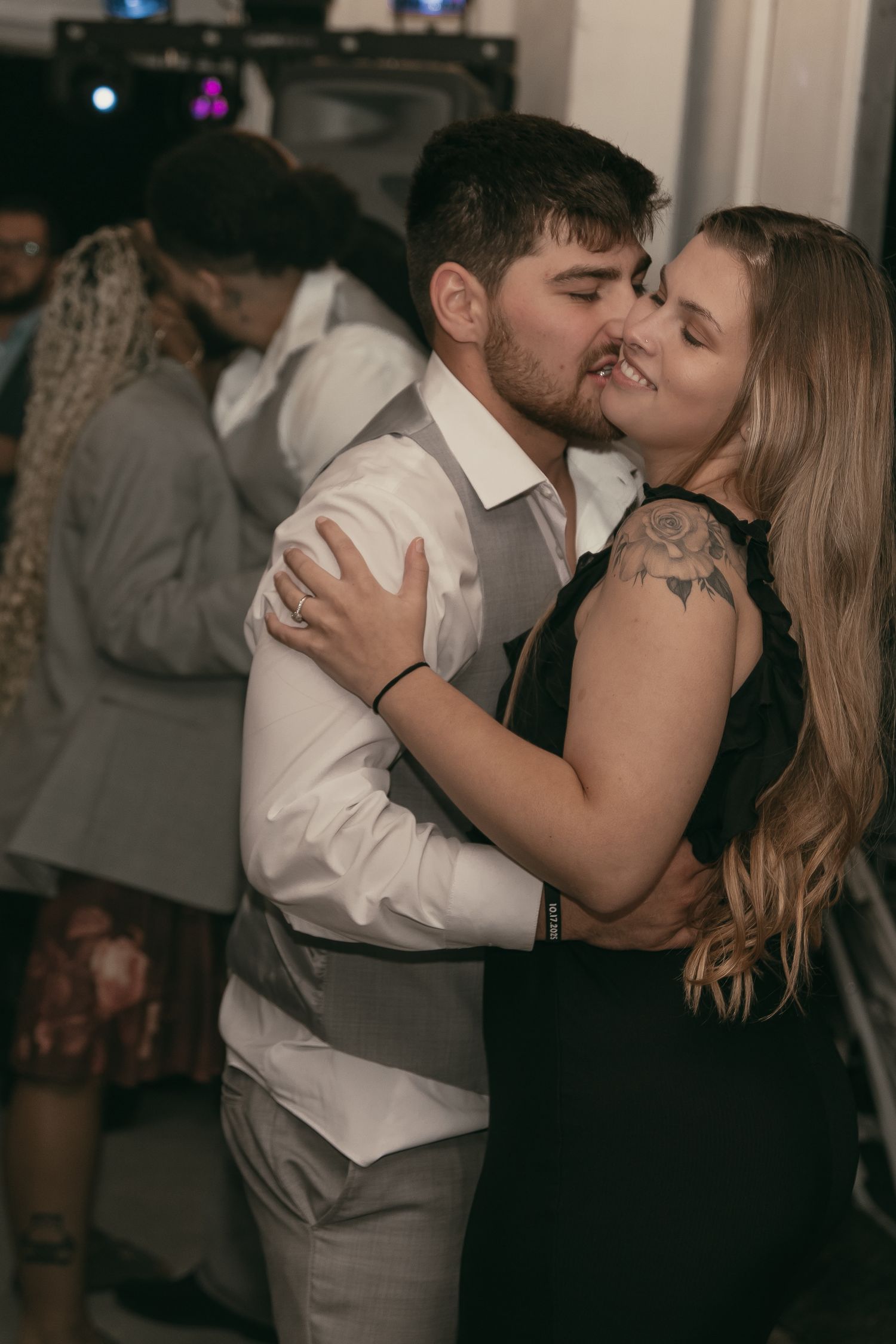 Couple dancing at reception intimately in Cleveland Ohio by Gypsy Lens Photography. Moody, vintage, documentary wedding photography.