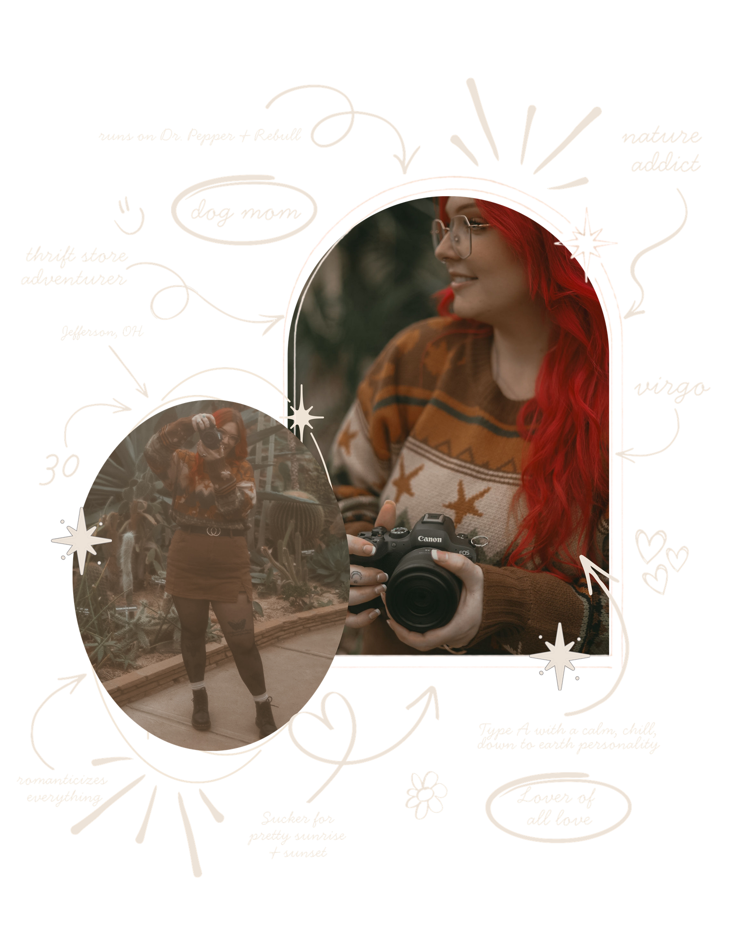 Custom vintage brand graphic self portrait for Gypsy Lens Photography, a Northeast Ohio documentary wedding and elopement storyteller.