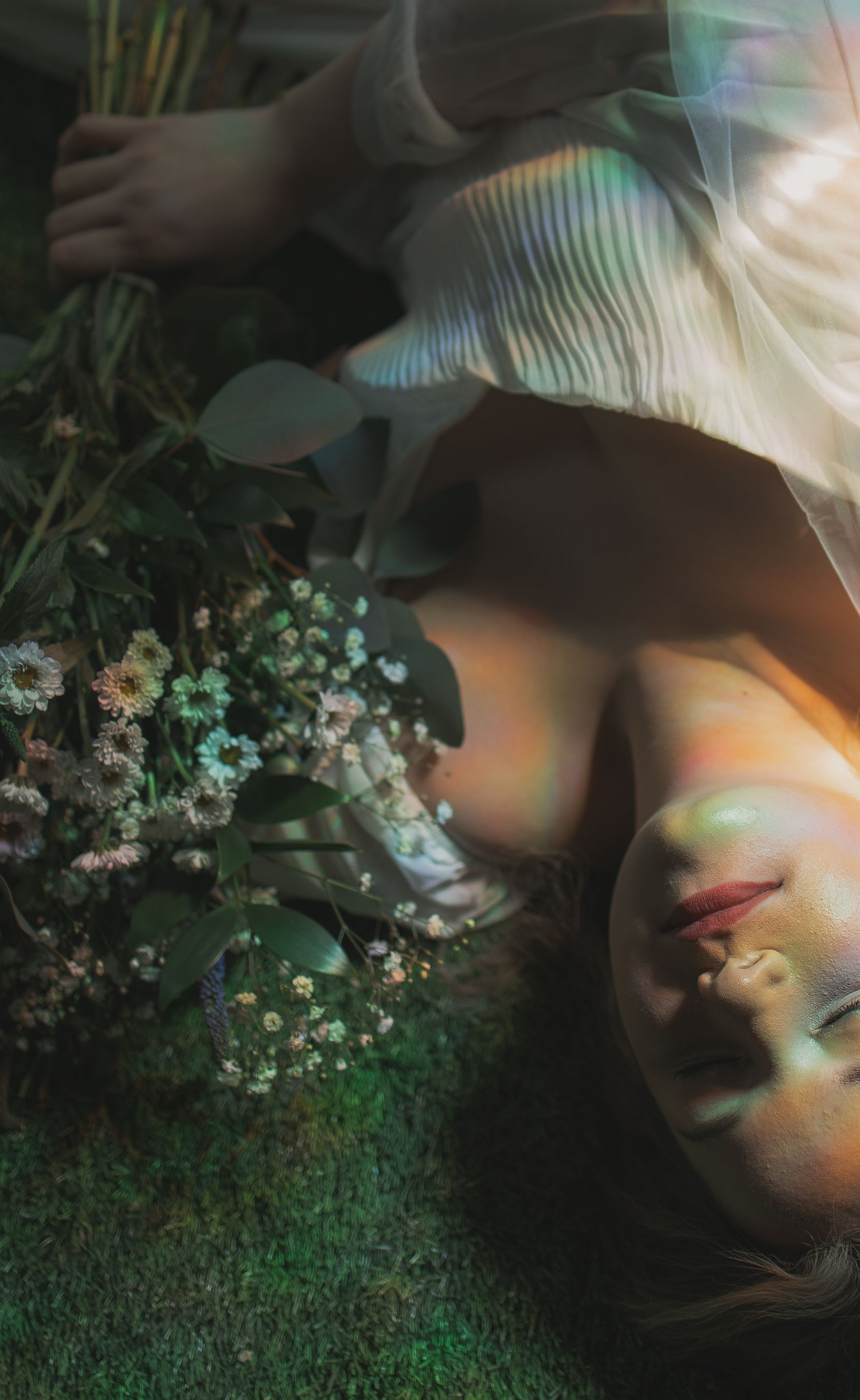 Dreamy bridal portrait with rainbow prism in Akron Ohio by Gypsy Lens Photography. Moody, vintage, documentary wedding photographer.