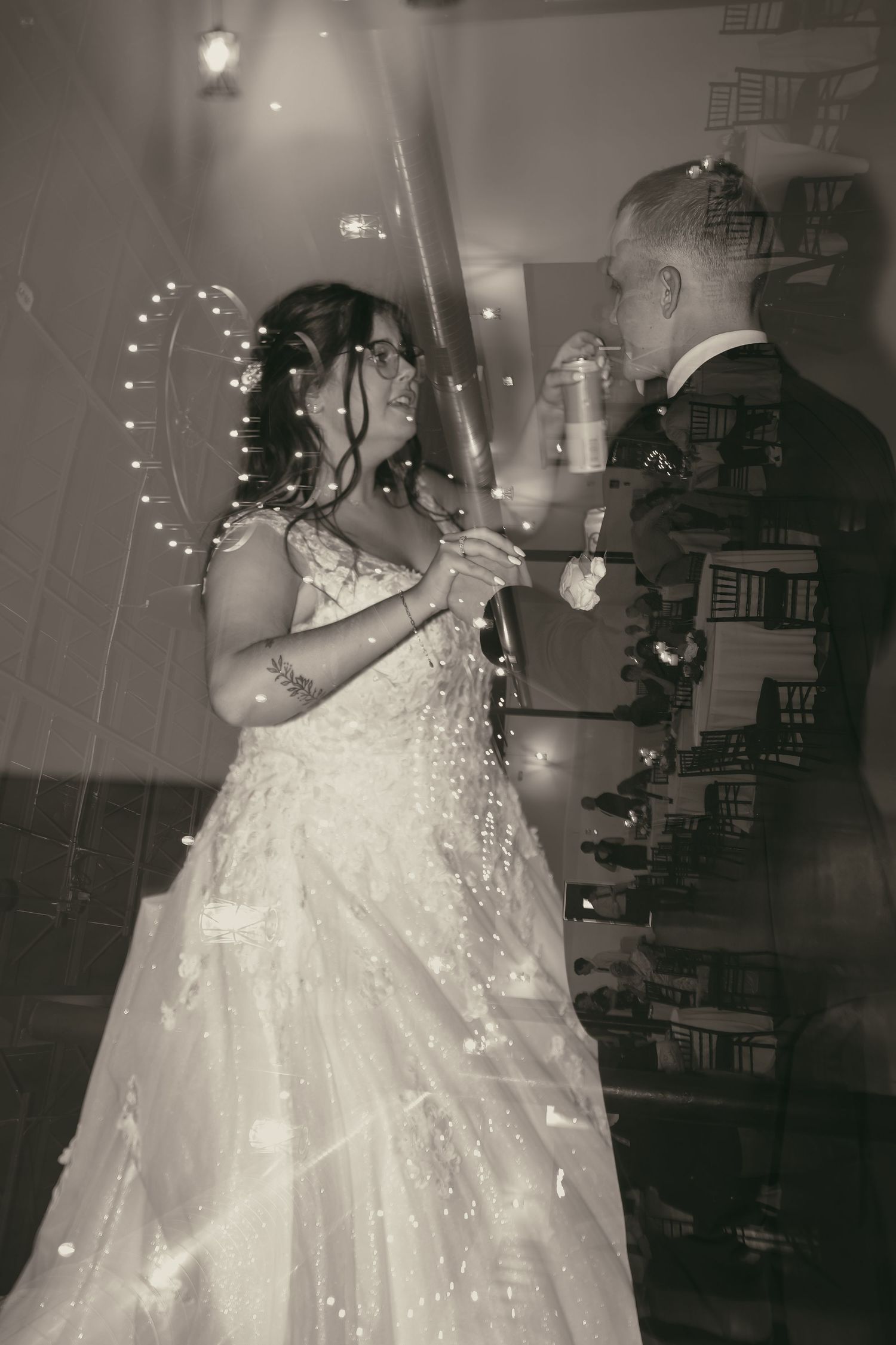 Artistic double exposure bride and groom in Cleveland Ohio by Gypsy Lens Photography. Moody, vintage, documentary wedding photographer.