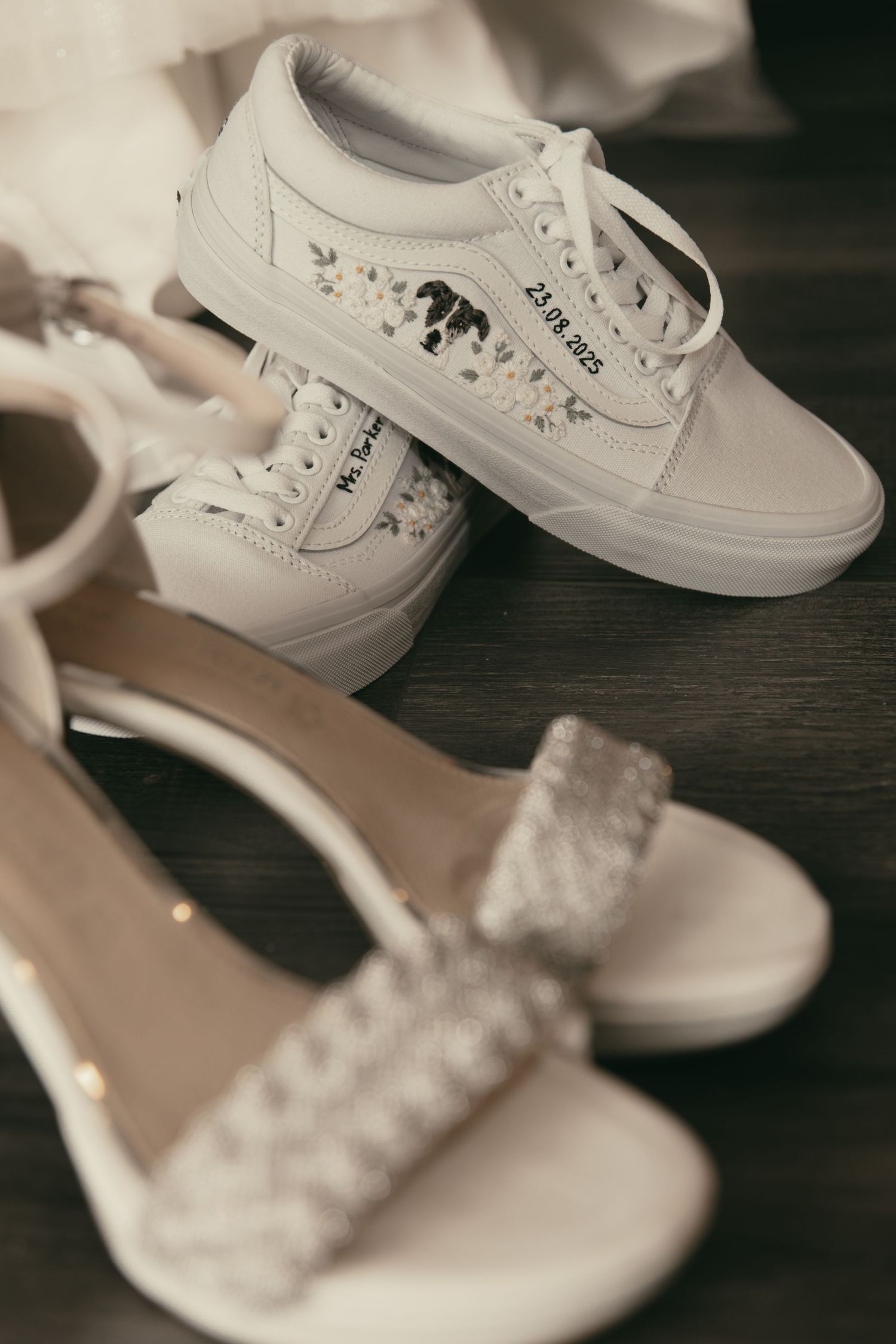 Detail photo of bride shoes in Cleveland Ohio by Gypsy Lens Photography. Moody, vintage, documentary wedding photographer.