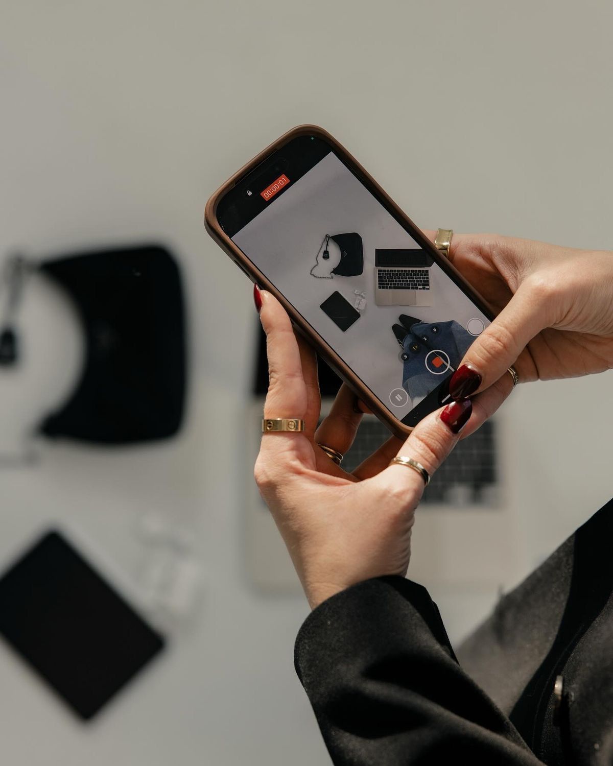 Person using smartphone showing various angles of device interaction.